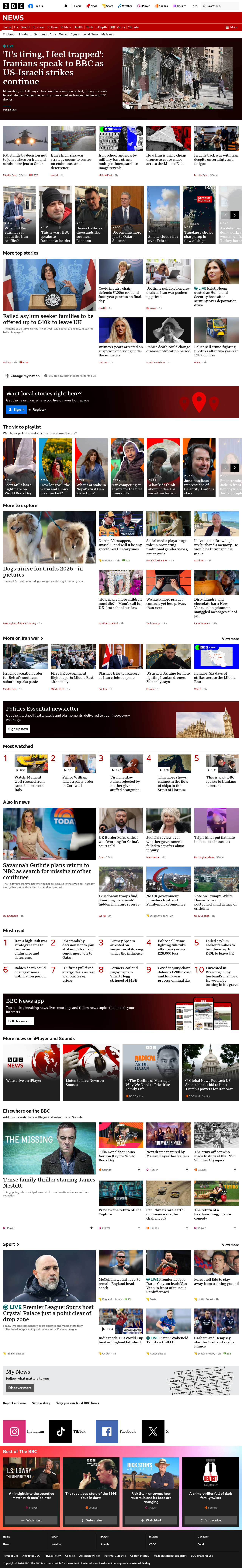 BBC News snapshot from Thursday, 5 March 2026 at 20:00