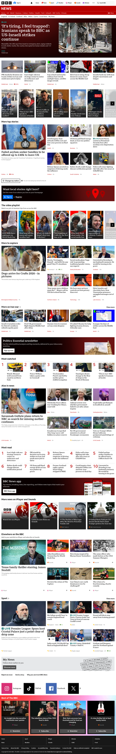 BBC News snapshot from 5 Mar 2026, 20:00