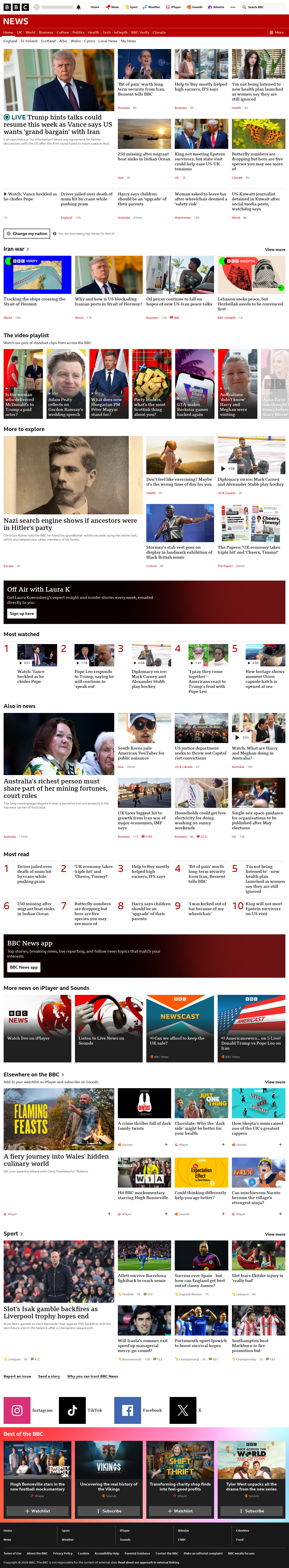 BBC News snapshot from Wednesday, 15 April 2026 at 05:00