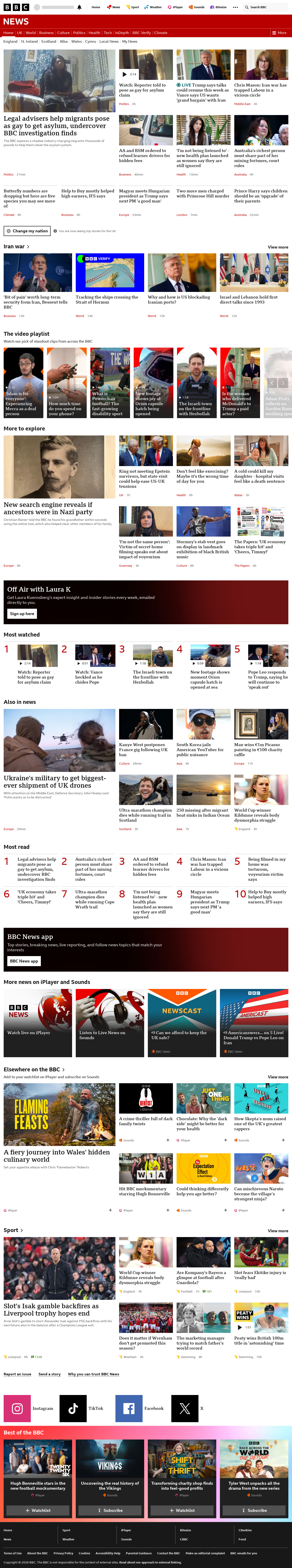 BBC News snapshot from Wednesday, 15 April 2026 at 09:00