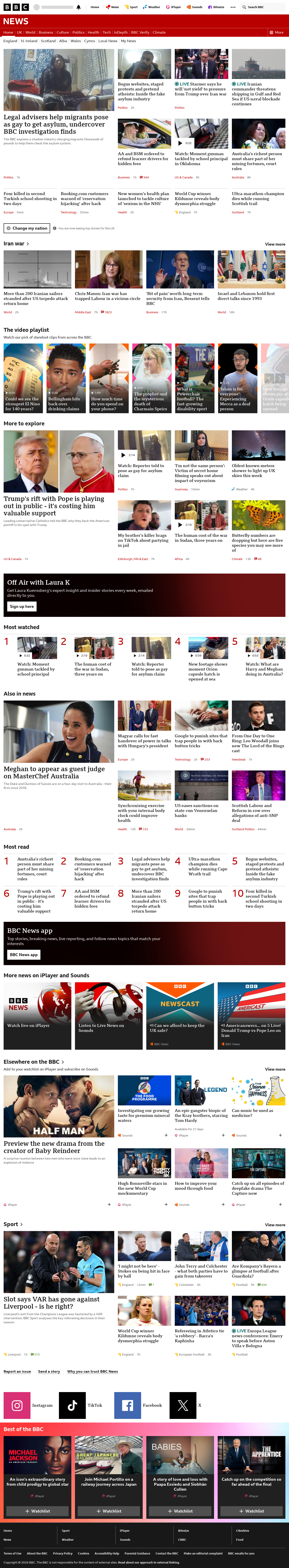 BBC News snapshot from Wednesday, 15 April 2026 at 13:00