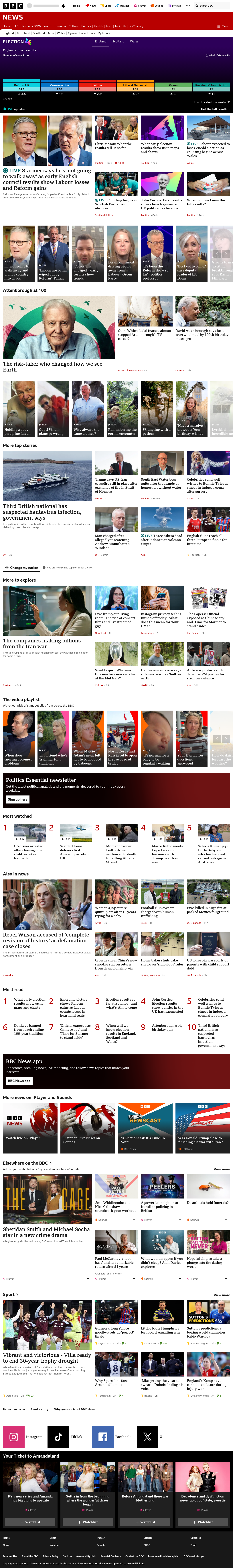 BBC News snapshot from Friday, 8 May 2026 at 09:00