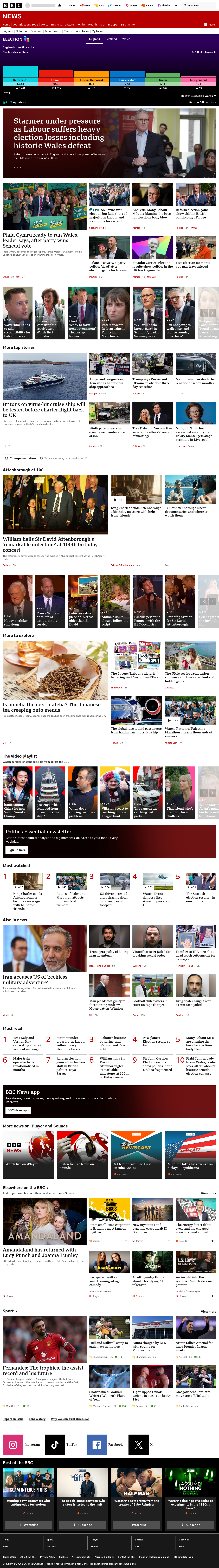 BBC News snapshot from Saturday, 9 May 2026 at 01:00
