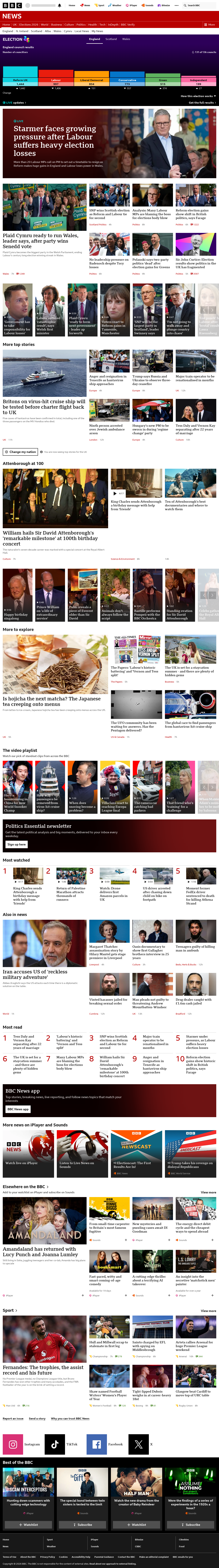 BBC News snapshot from Saturday, 9 May 2026 at 05:00