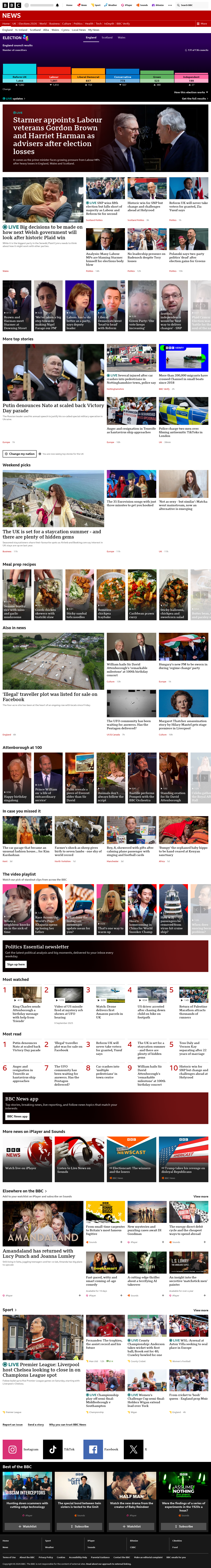 BBC News snapshot from Saturday, 9 May 2026 at 11:00