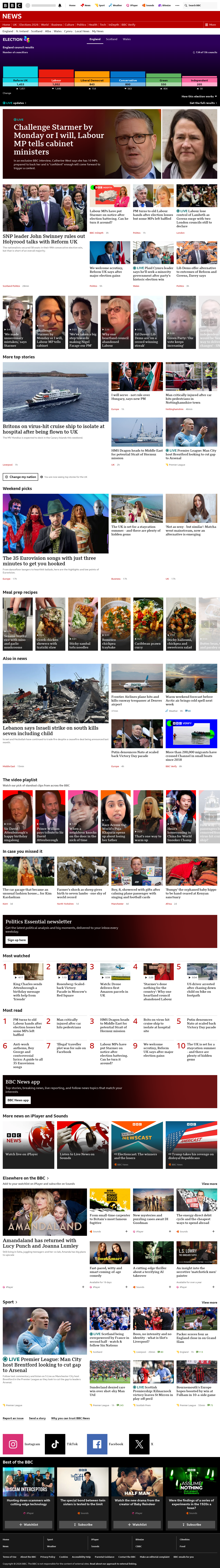 BBC News snapshot from Saturday, 9 May 2026 at 17:00