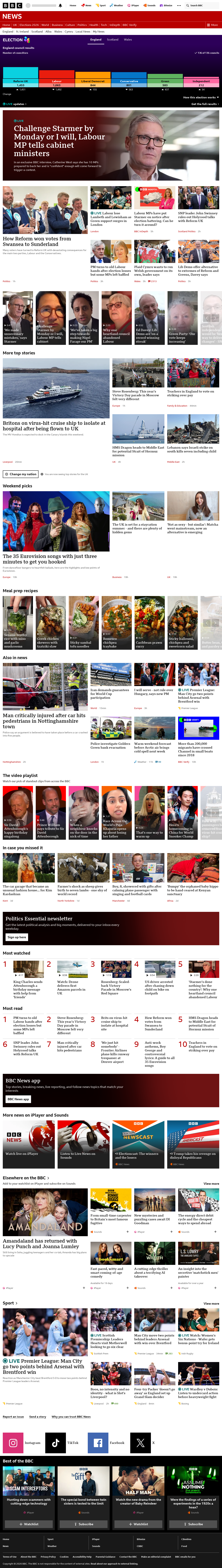 BBC News snapshot from Saturday, 9 May 2026 at 19:00