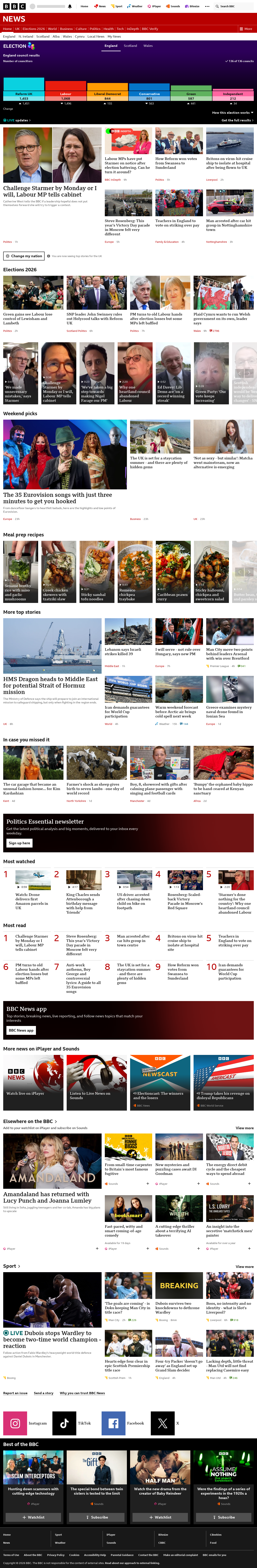 BBC News snapshot from Saturday, 9 May 2026 at 23:00