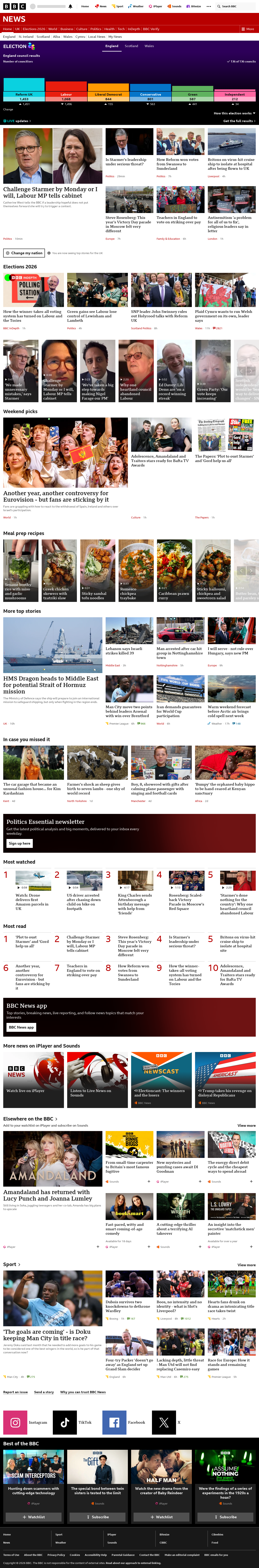 BBC News snapshot from Sunday, 10 May 2026 at 01:00