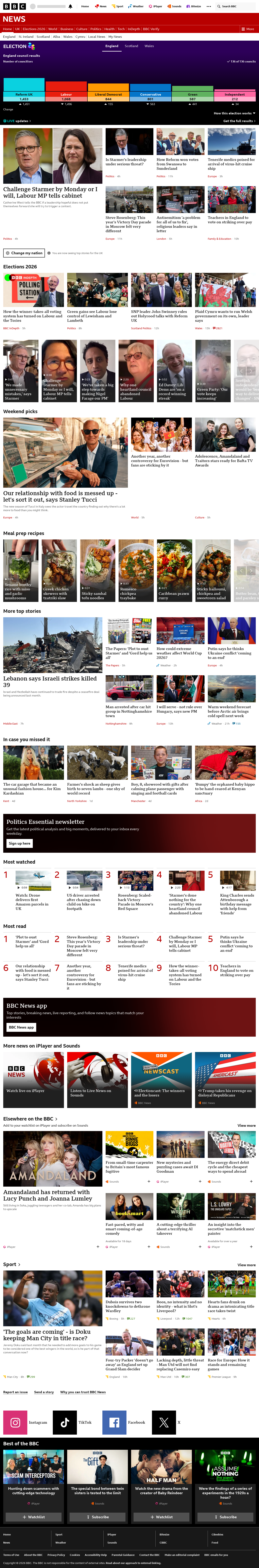 BBC News snapshot from Sunday, 10 May 2026 at 05:00