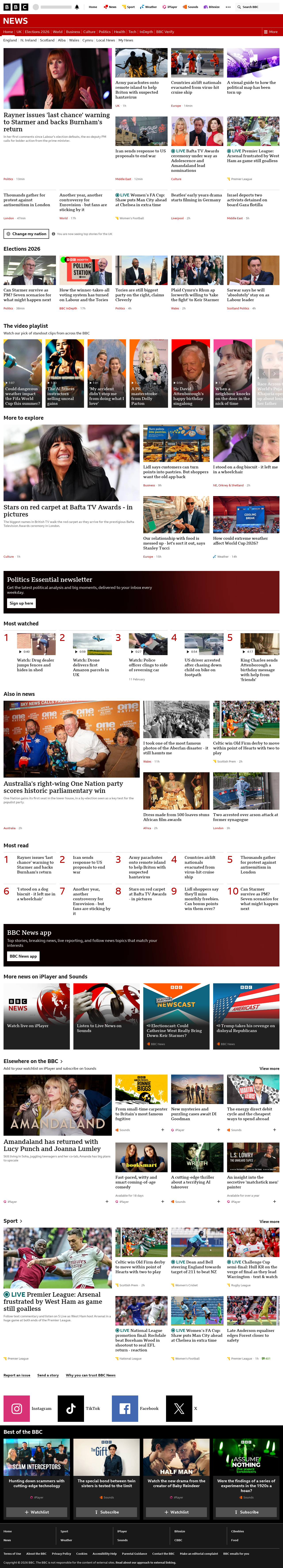 BBC News snapshot from Sunday, 10 May 2026 at 17:00