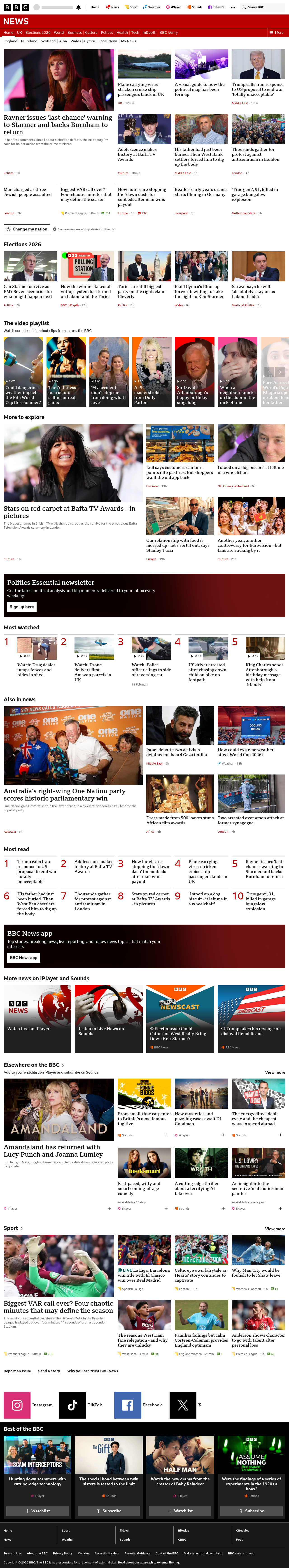 BBC News snapshot from Sunday, 10 May 2026 at 21:00