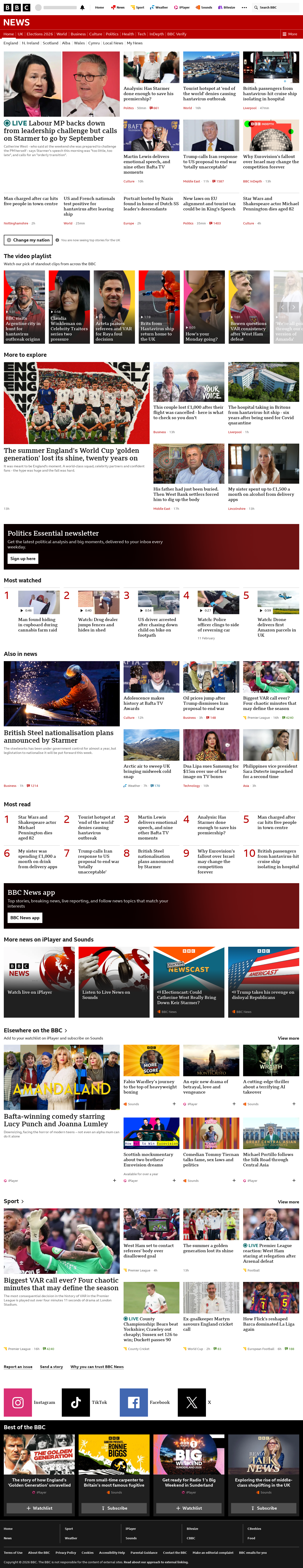 BBC News snapshot from Monday, 11 May 2026 at 13:00