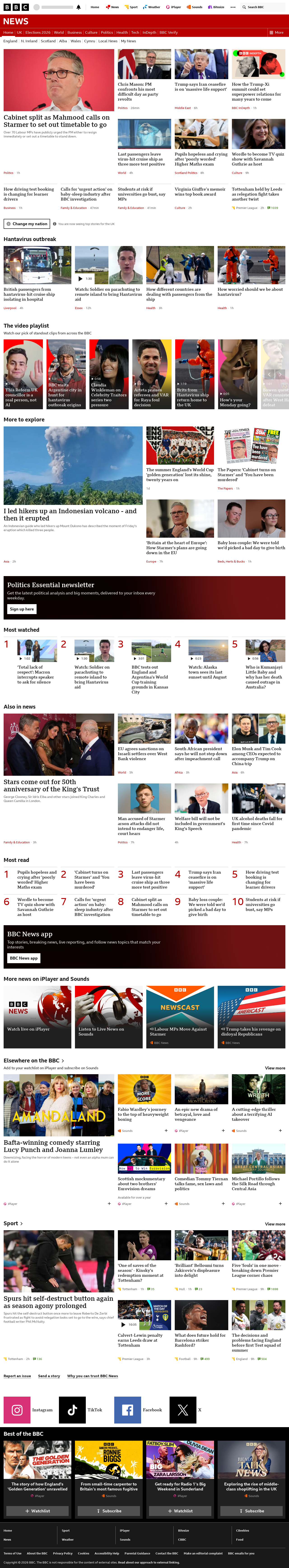 BBC News snapshot from Tuesday, 12 May 2026 at 01:00