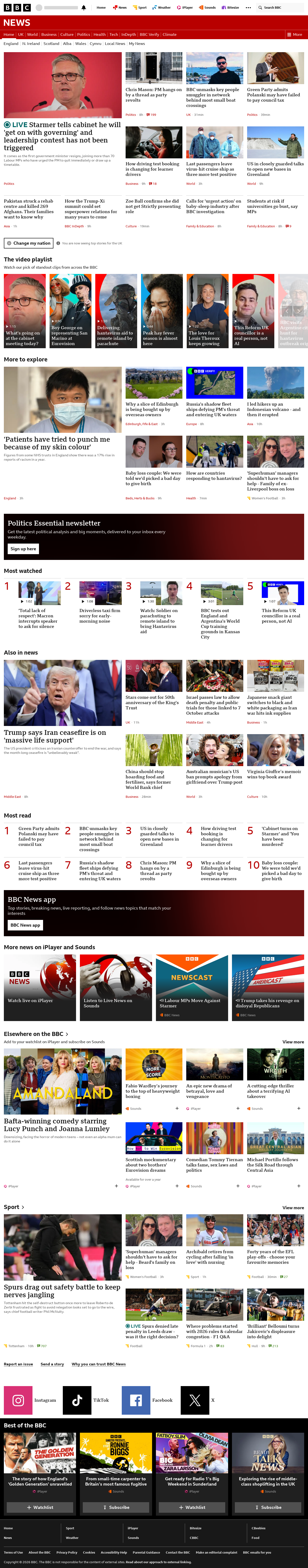 BBC News snapshot from Tuesday, 12 May 2026 at 09:00