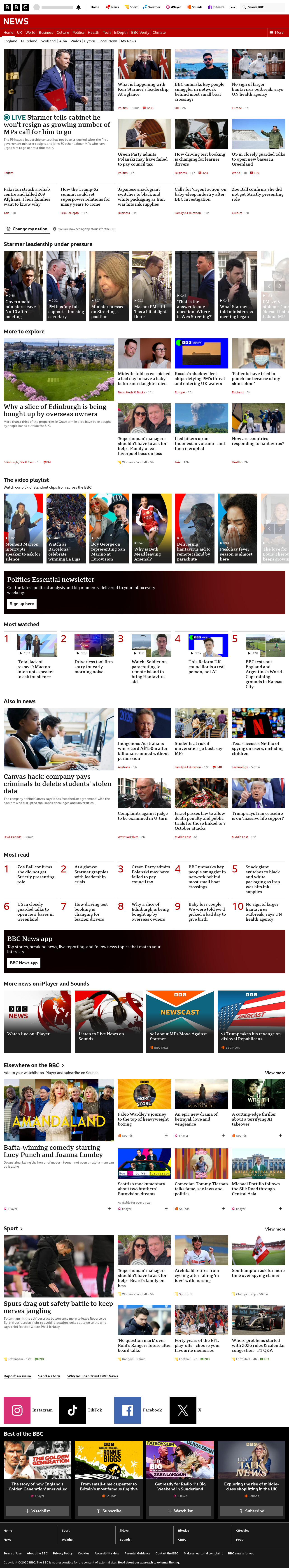 BBC News snapshot from Tuesday, 12 May 2026 at 11:00