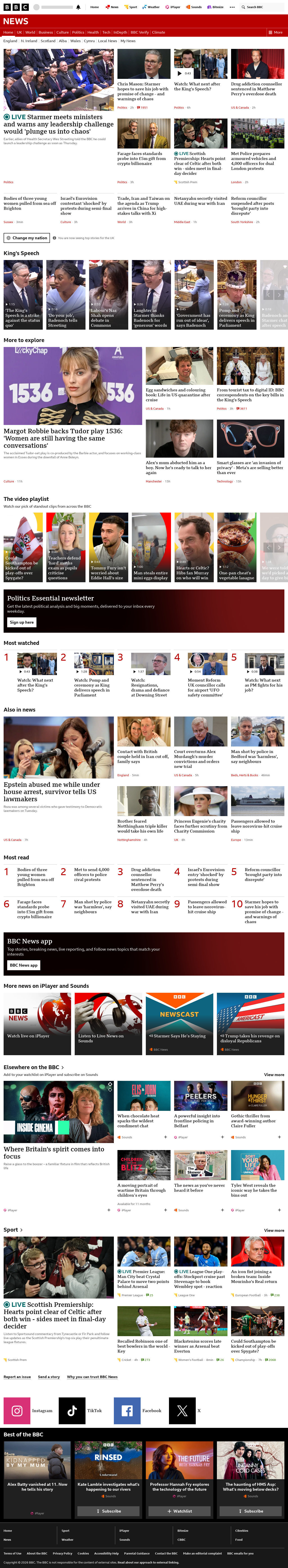 BBC News snapshot from Wednesday, 13 May 2026 at 21:00
