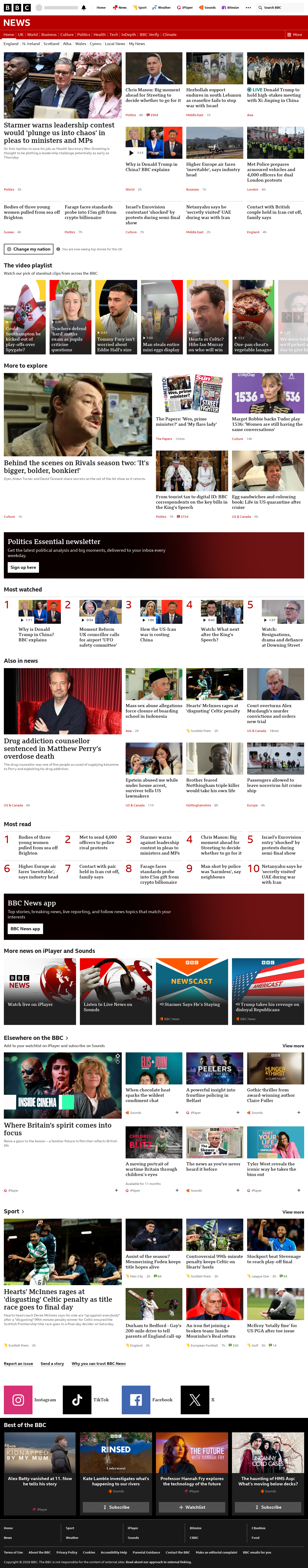BBC News snapshot from Thursday, 14 May 2026 at 01:00