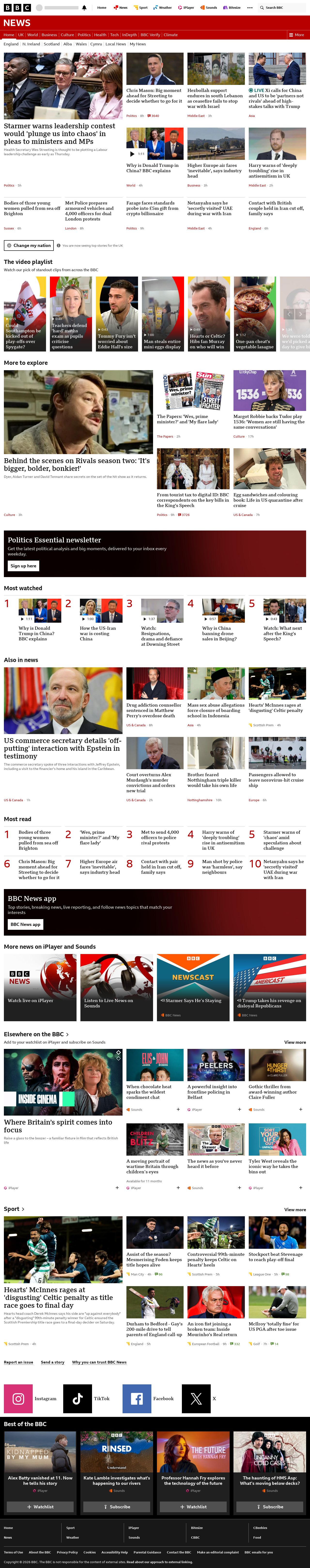 BBC News snapshot from Thursday, 14 May 2026 at 03:00