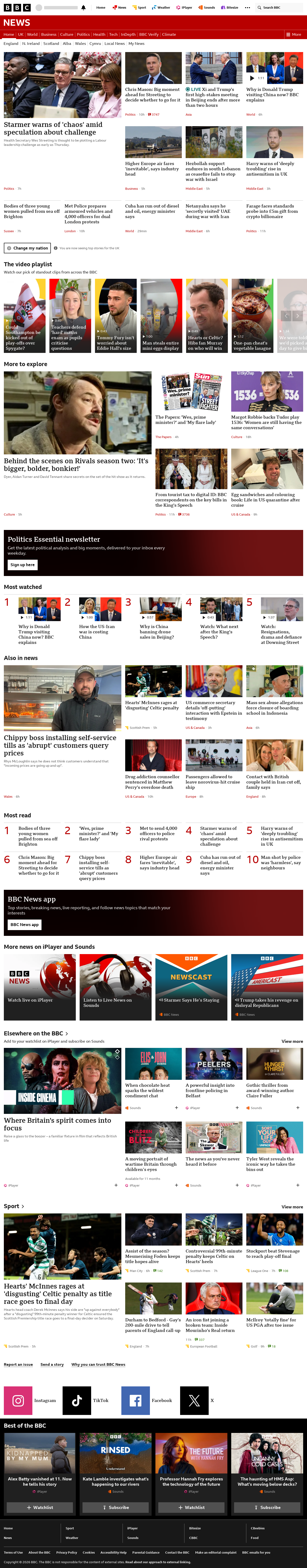 BBC News snapshot from Thursday, 14 May 2026 at 05:00