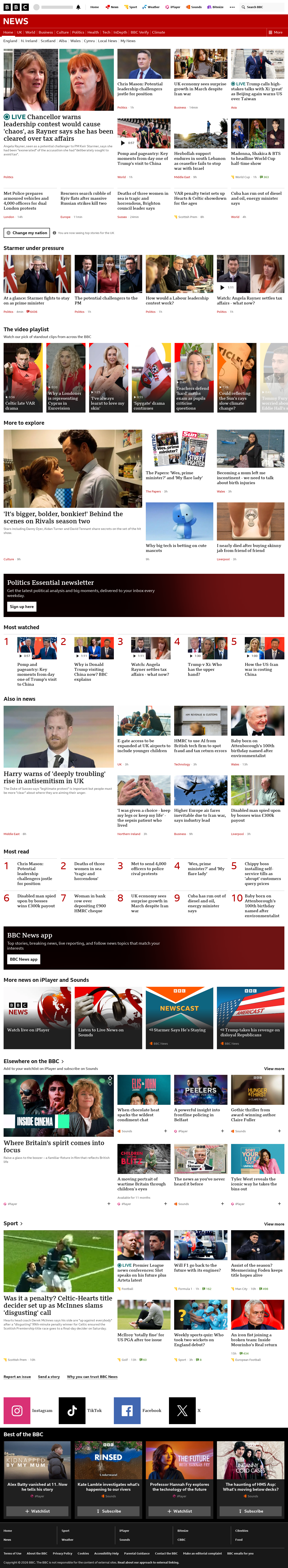 BBC News snapshot from Thursday, 14 May 2026 at 09:00
