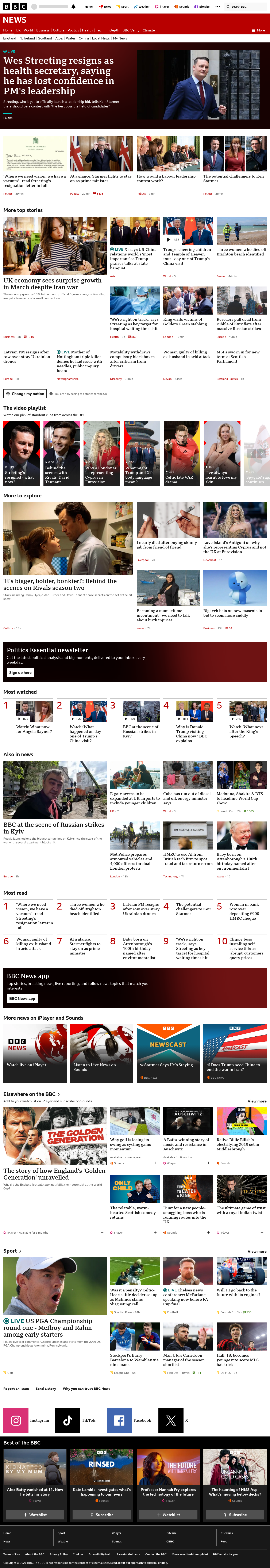 BBC News snapshot from Thursday, 14 May 2026 at 13:00