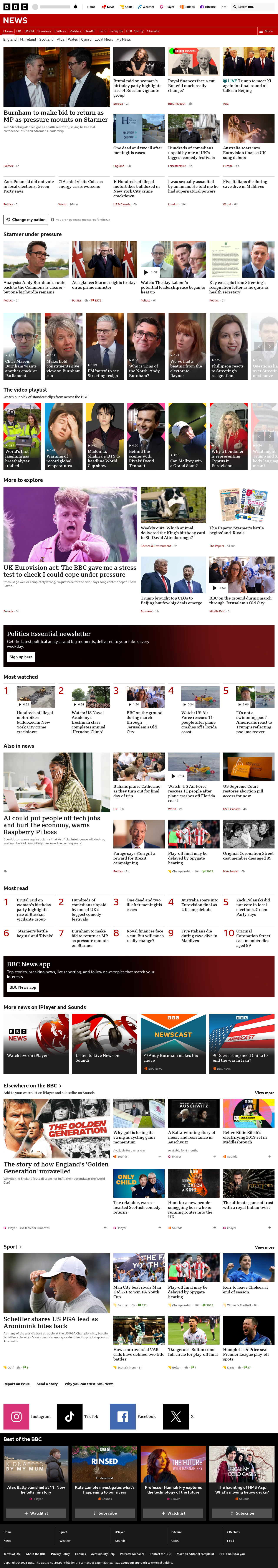 BBC News snapshot from Friday, 15 May 2026 at 03:00