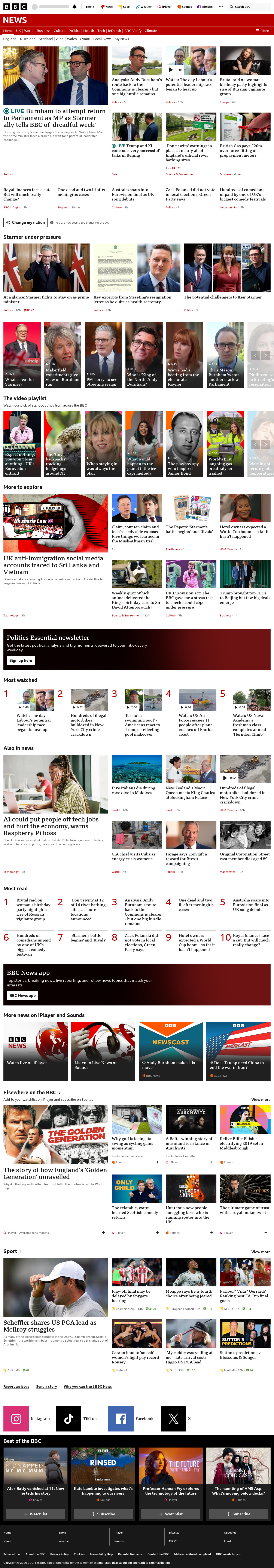 BBC News snapshot from Friday, 15 May 2026 at 07:00