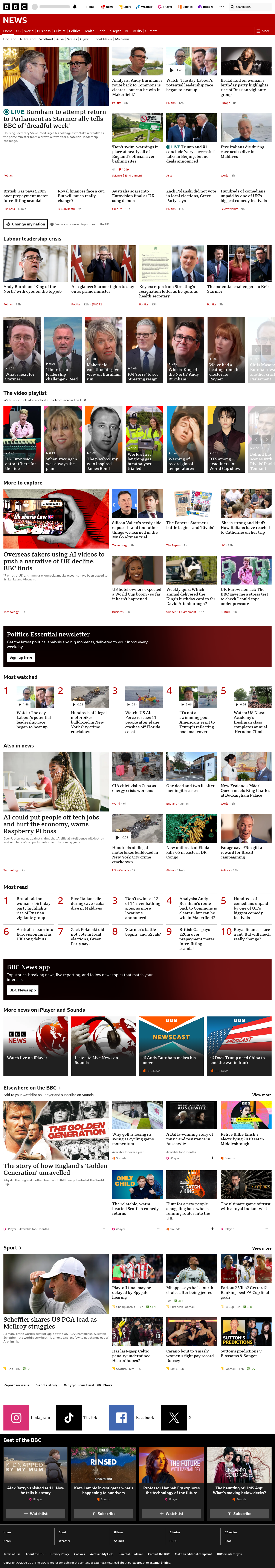 BBC News snapshot from Friday, 15 May 2026 at 09:00