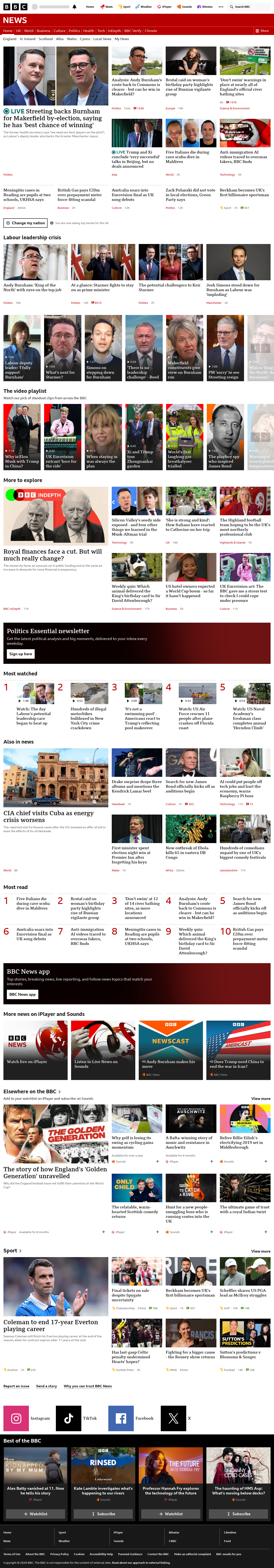 BBC News snapshot from Friday, 15 May 2026 at 11:00