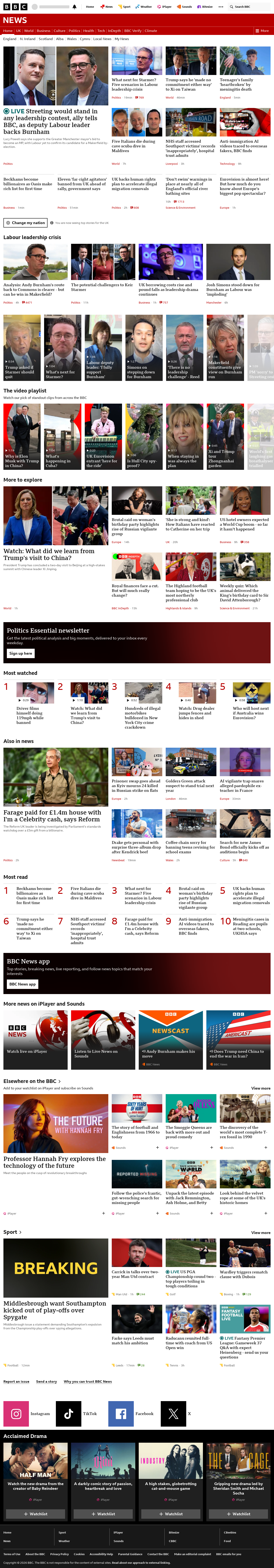 Latest BBC News snapshot