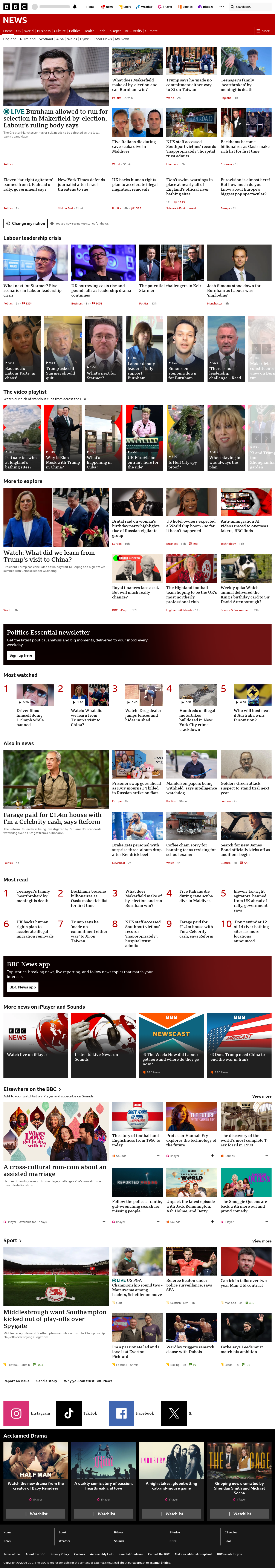 BBC News snapshot from Friday, 15 May 2026 at 17:00