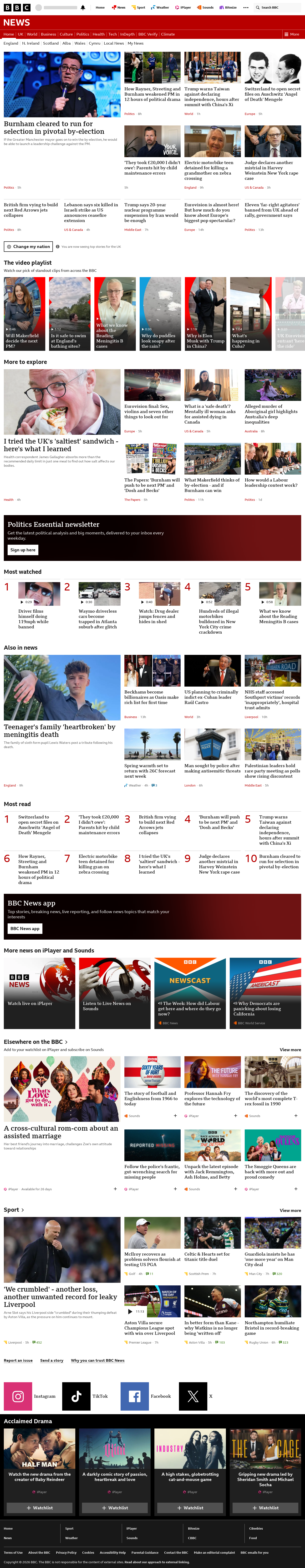 BBC News snapshot from Saturday, 16 May 2026 at 05:00