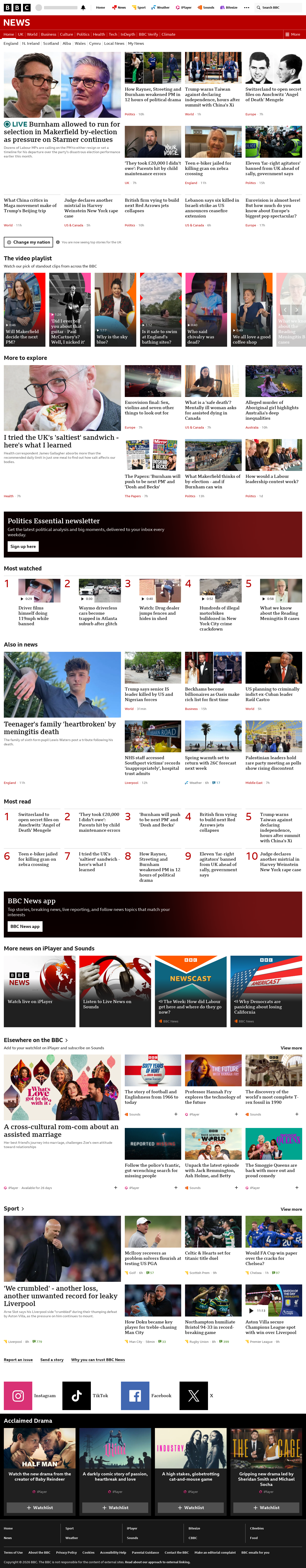 BBC News snapshot from Saturday, 16 May 2026 at 07:00