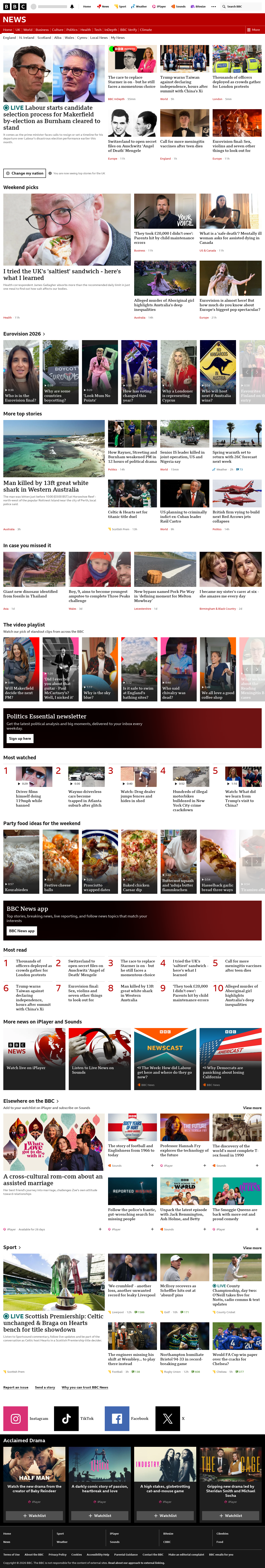 BBC News snapshot from Saturday, 16 May 2026 at 11:00