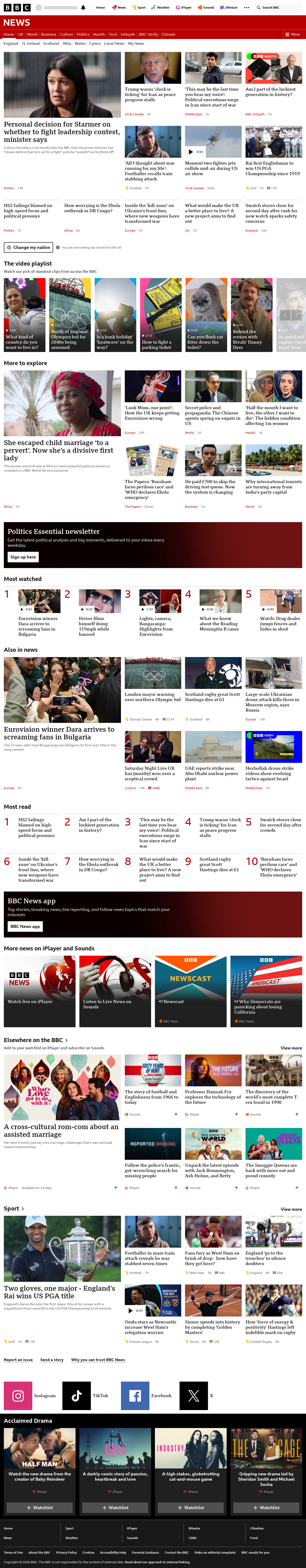 BBC News snapshot from Monday, 18 May 2026 at 01:00