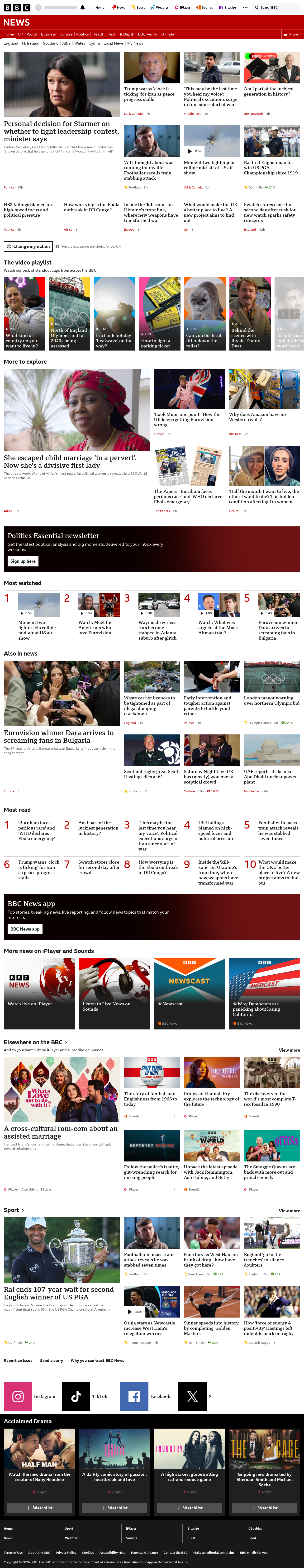 BBC News snapshot from Monday, 18 May 2026 at 03:00