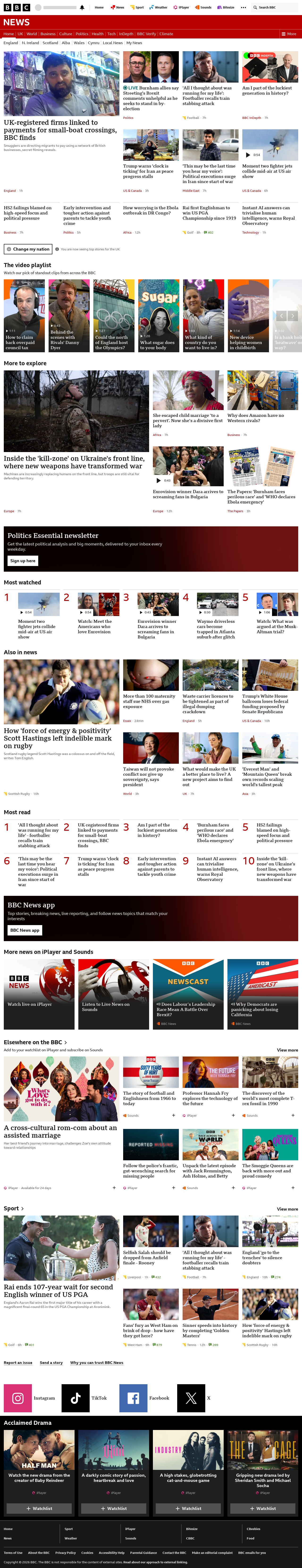 BBC News snapshot from Monday, 18 May 2026 at 07:00