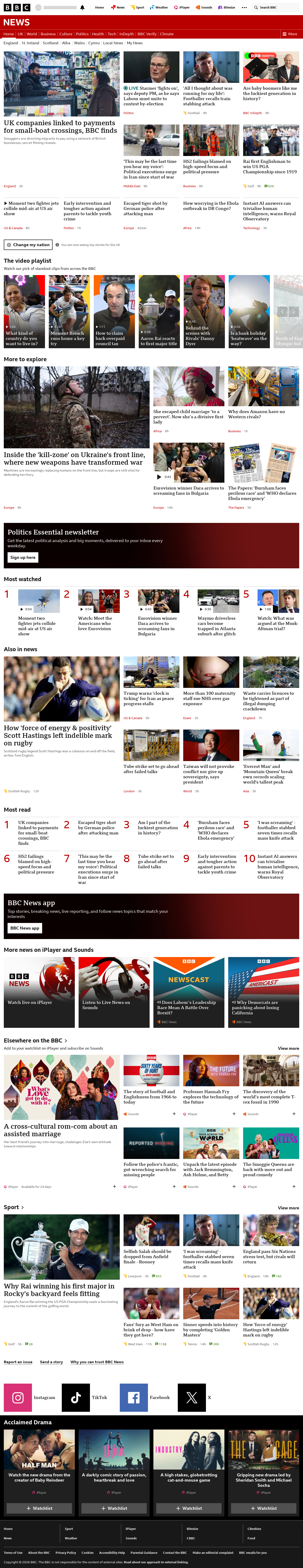 BBC News snapshot from Monday, 18 May 2026 at 09:00