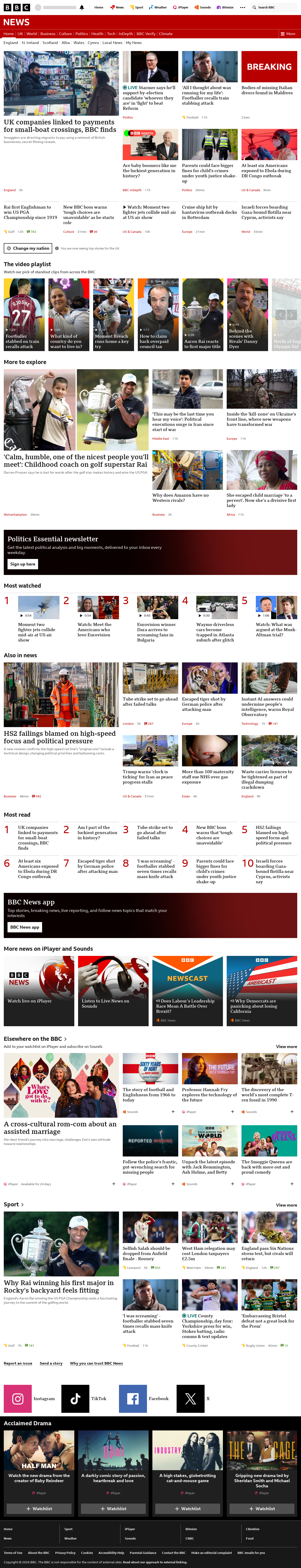 BBC News snapshot from Monday, 18 May 2026 at 11:00