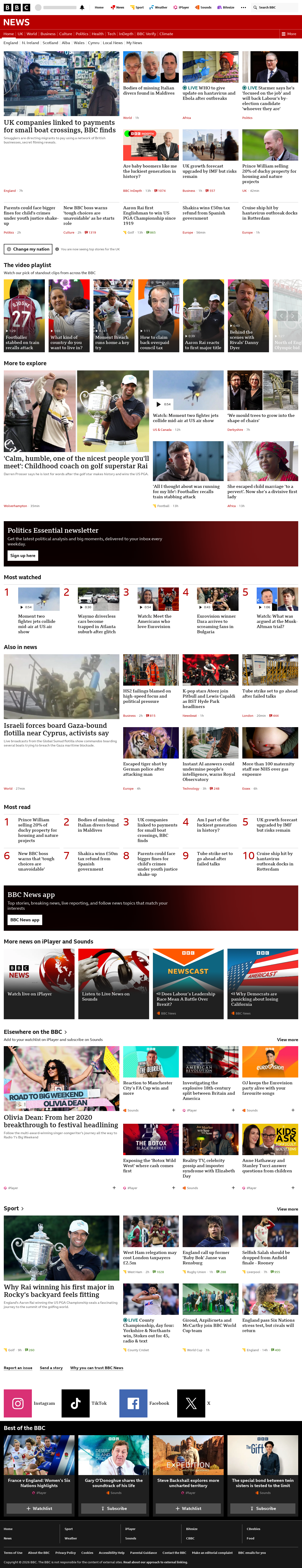 BBC News snapshot from Monday, 18 May 2026 at 13:00