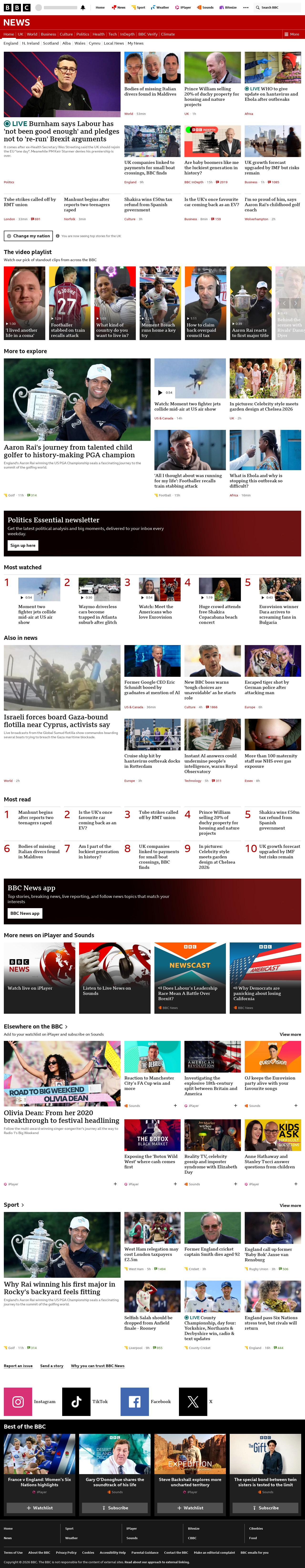 BBC News snapshot from Monday, 18 May 2026 at 15:00