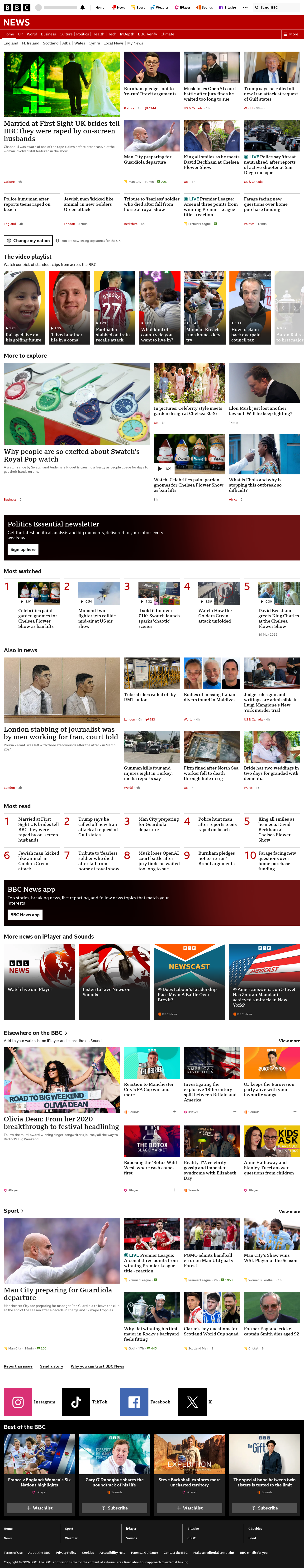 BBC News snapshot from Monday, 18 May 2026 at 21:00