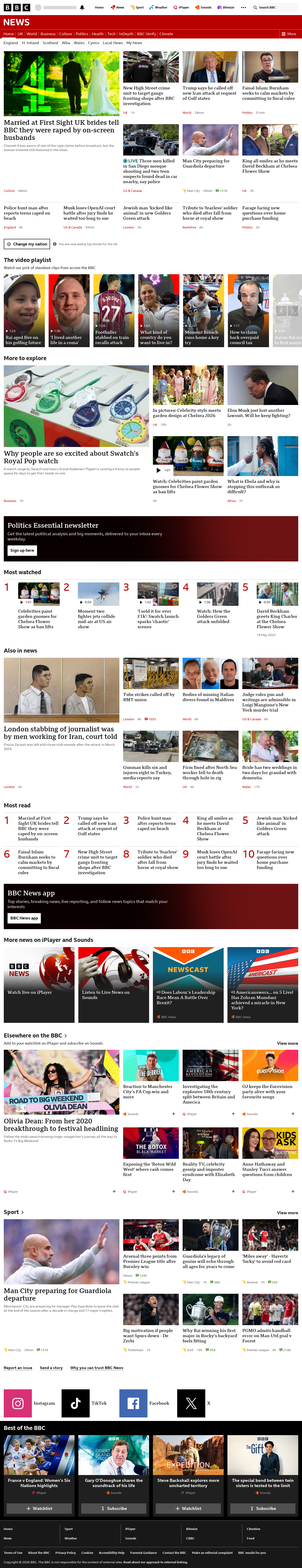 BBC News snapshot from Monday, 18 May 2026 at 23:00