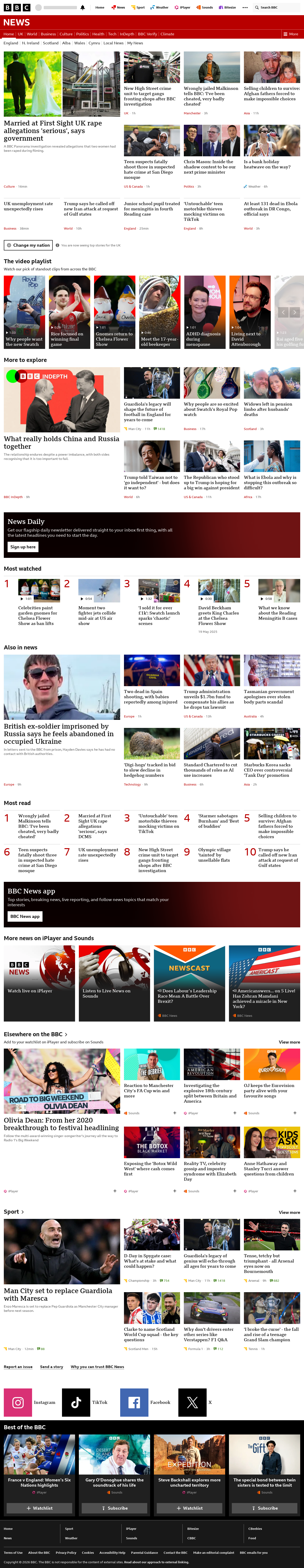 BBC News snapshot from Tuesday, 19 May 2026 at 09:00