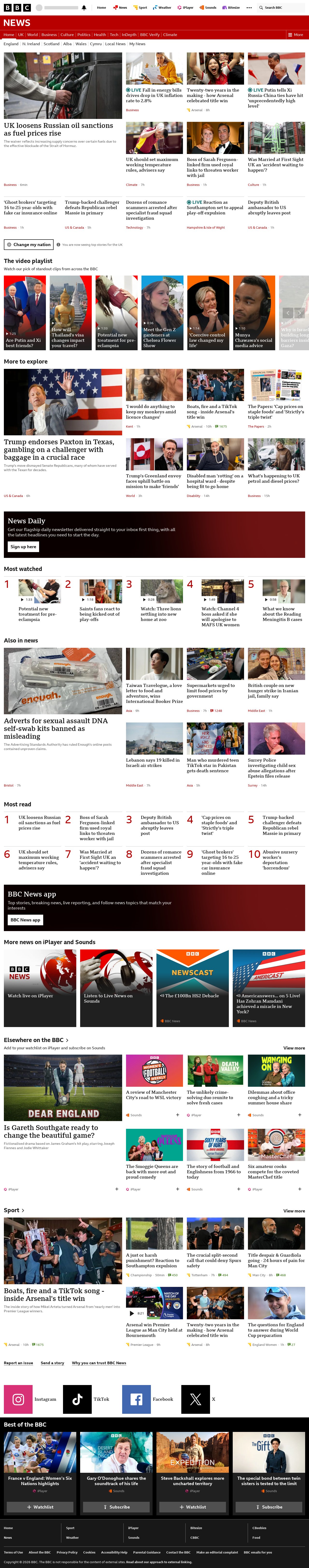 BBC News snapshot from Wednesday, 20 May 2026 at 07:00