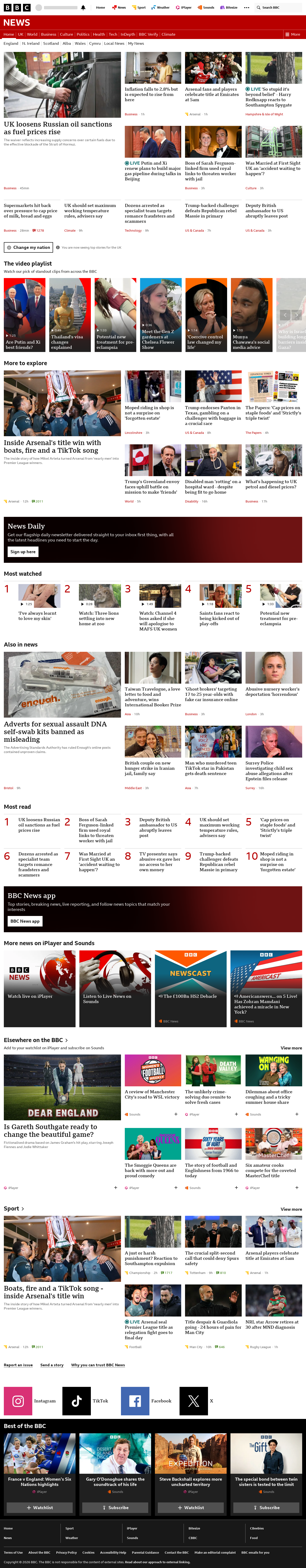 BBC News snapshot from Wednesday, 20 May 2026 at 09:00