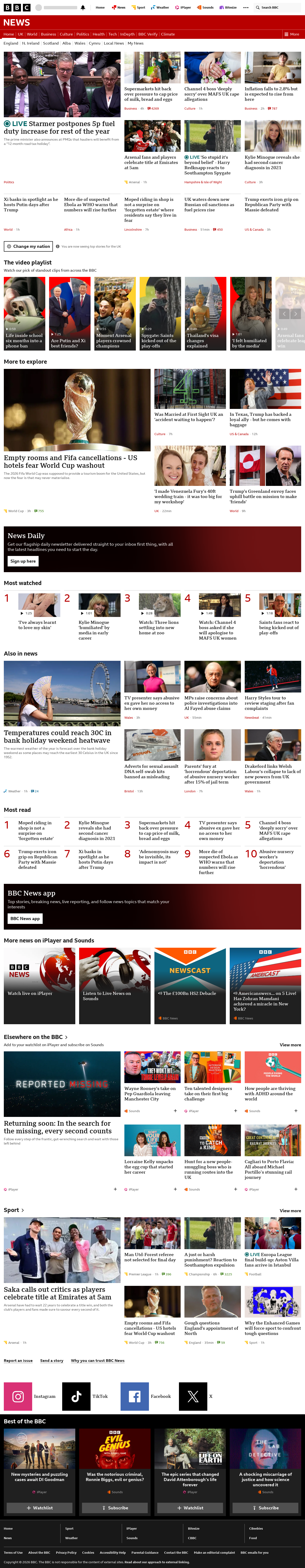 BBC News snapshot from Wednesday, 20 May 2026 at 13:00