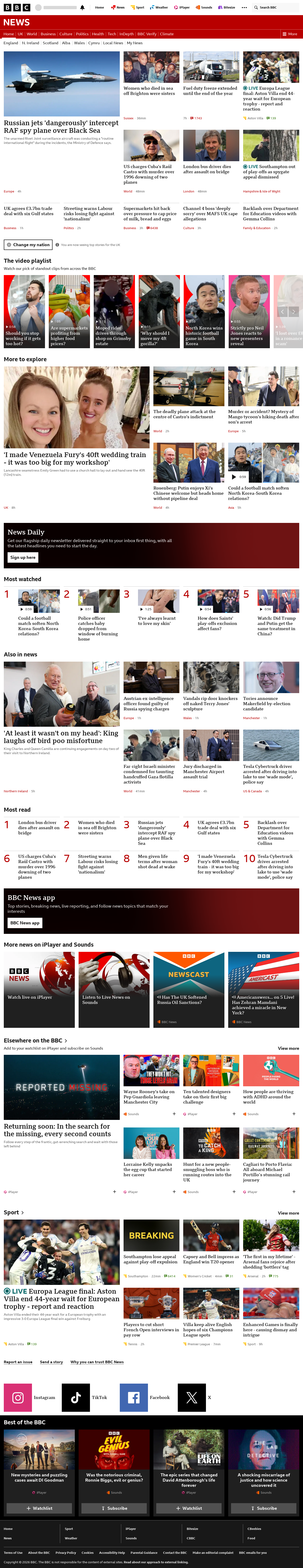 BBC News snapshot from Wednesday, 20 May 2026 at 21:00