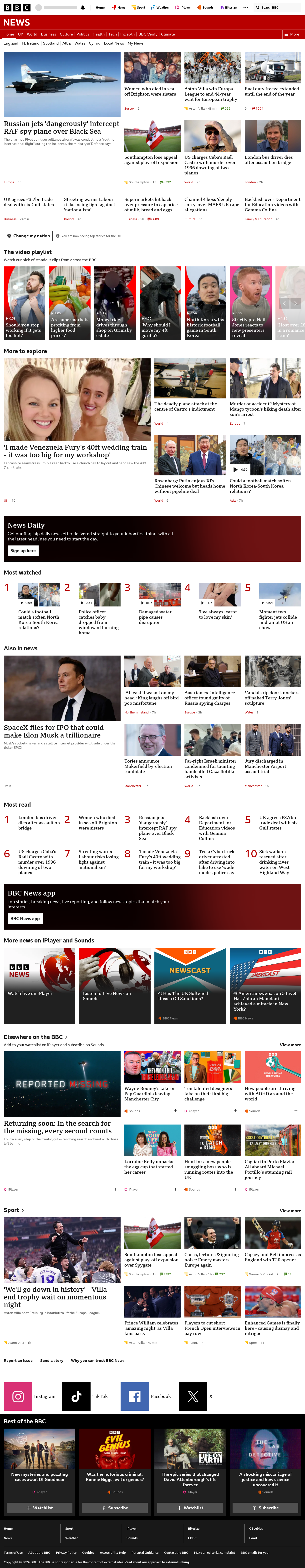 BBC News snapshot from Wednesday, 20 May 2026 at 23:00